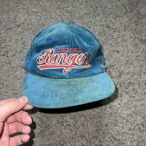 VTG 80s 90s Sports Specialties Texas Rangers Script Corduroy Snapback Hat